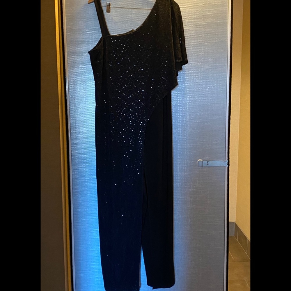 R&M Richards one shoulder black gown pants 20 W